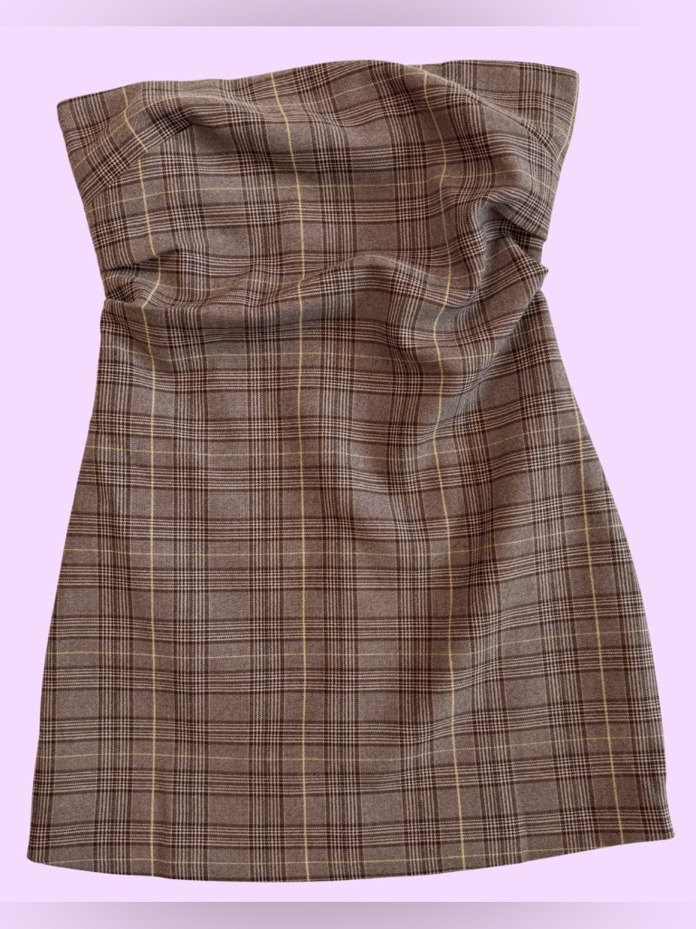 NWT Olivaceous Strapless Plaid Mini Dress in Brown and Tan